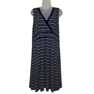 L.L. Bean Sleeveless Knit Navy White Pebble Stripe Dress Size XLP